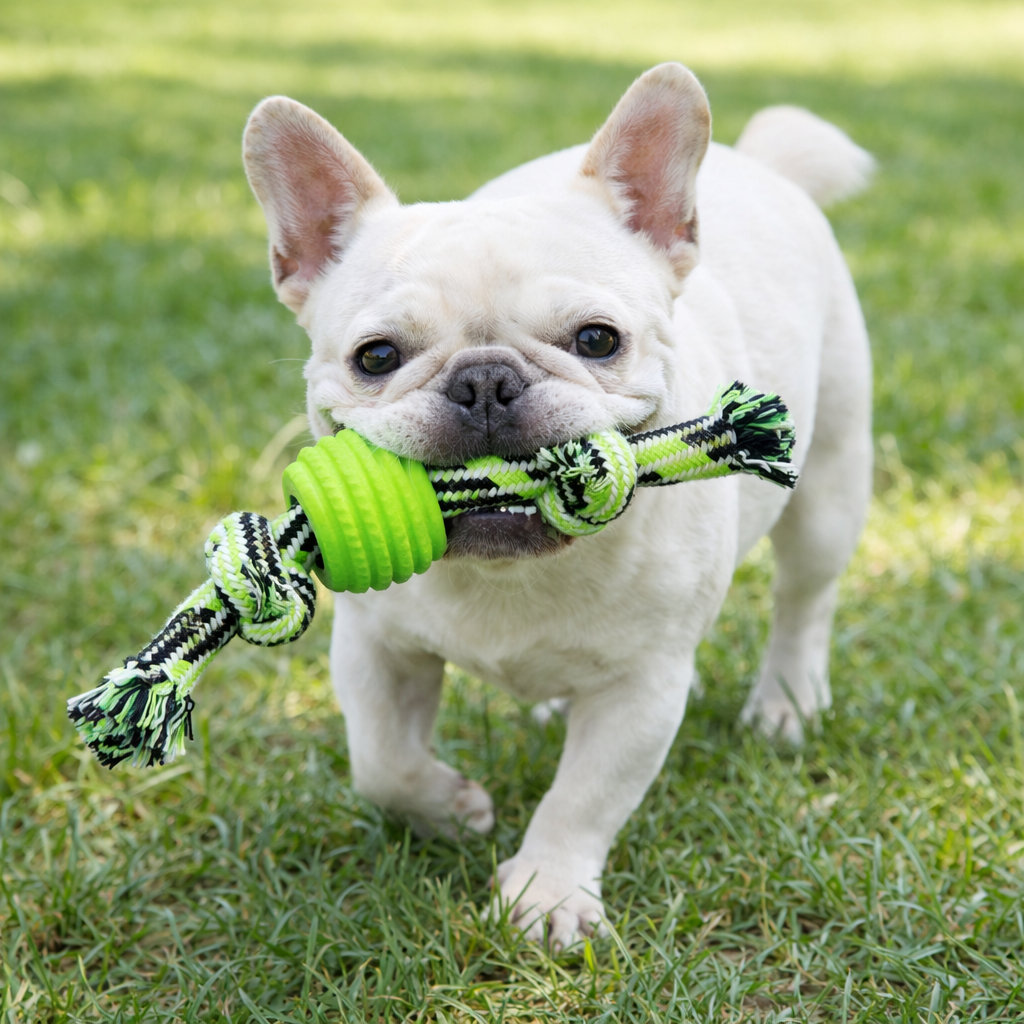 Durable Dog Rope Toy with Rubber Ring – Interactive Chew & Tug Toy