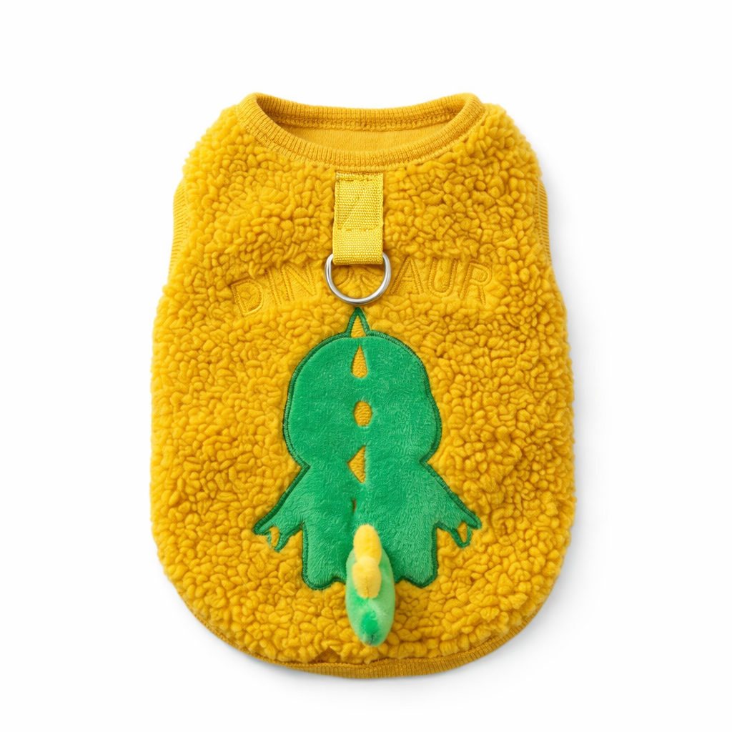 Dinosaur Sherpa Dog Jacket with D-Ring – Warm Winter Pet Coat