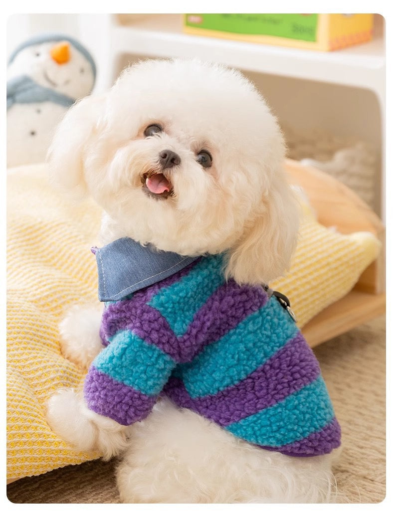 Bear Patch Sherpa Dog Jacket – Denim Collar Winter Pet Coat