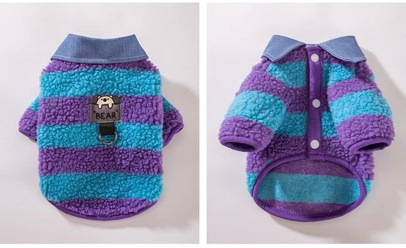 Bear Patch Sherpa Dog Jacket – Denim Collar Winter Pet Coat