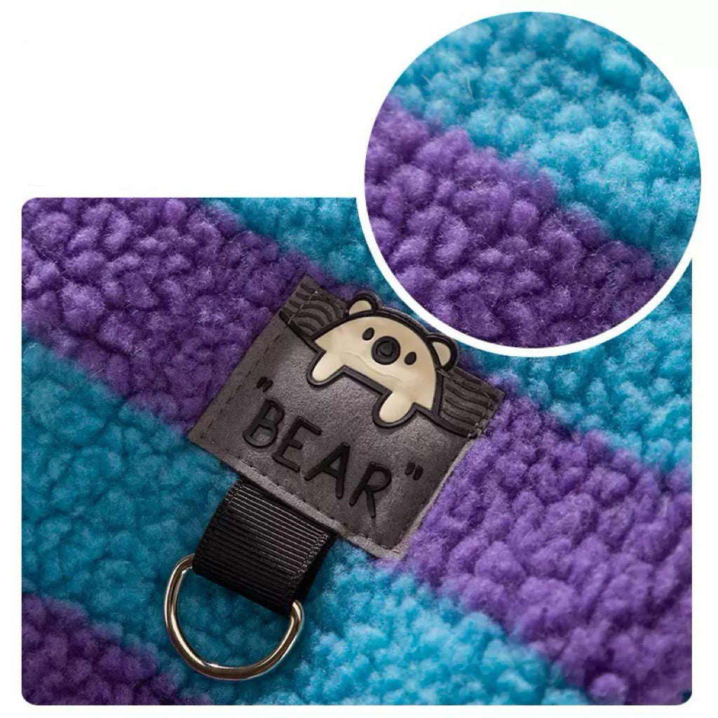 Bear Patch Sherpa Dog Jacket – Denim Collar Winter Pet Coat