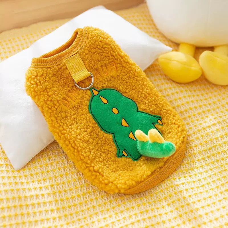 Dinosaur Sherpa Dog Jacket with D-Ring – Warm Winter Pet Coat