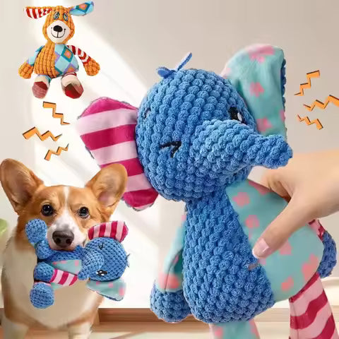 Blue Elephant Plush Squeaky Dog Toy